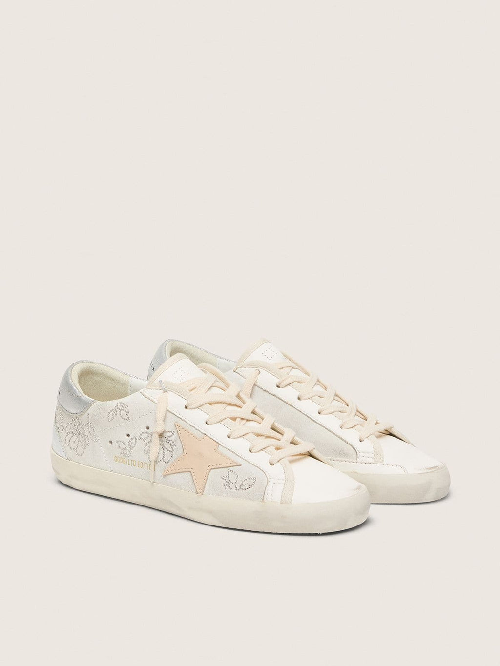 Golden Goose Super-Star Donna  con Cristalli Swarovski e Stella in Pelle Grigio Fumo