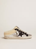Golden Goose Super-Star Sabot Donna in Pelle Laminata Argento con Stella Nera