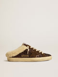 Golden Goose Super-Star Sabot in Glitter con Stella Marrone e Fodera in Shearling
