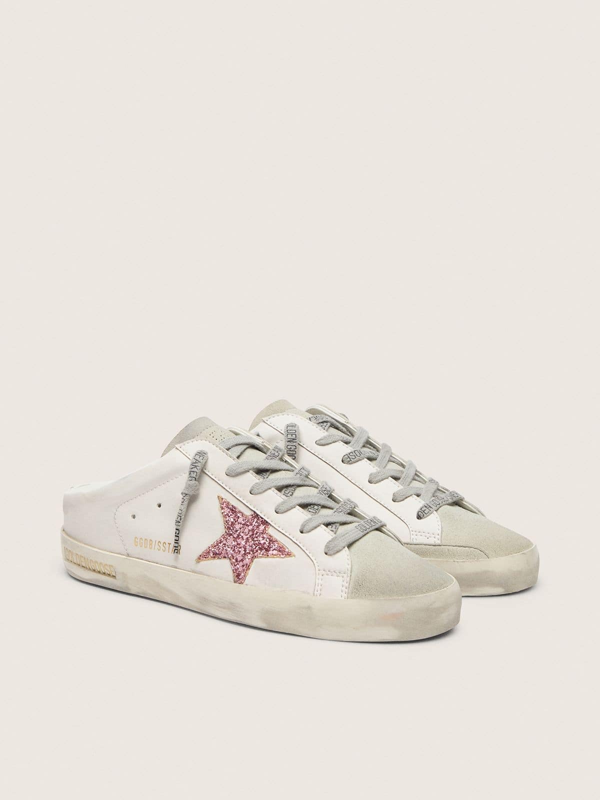 Golden Goose Super-Star Sabot Bio Based con Stella in Glitter Rosa e Punta in Suede