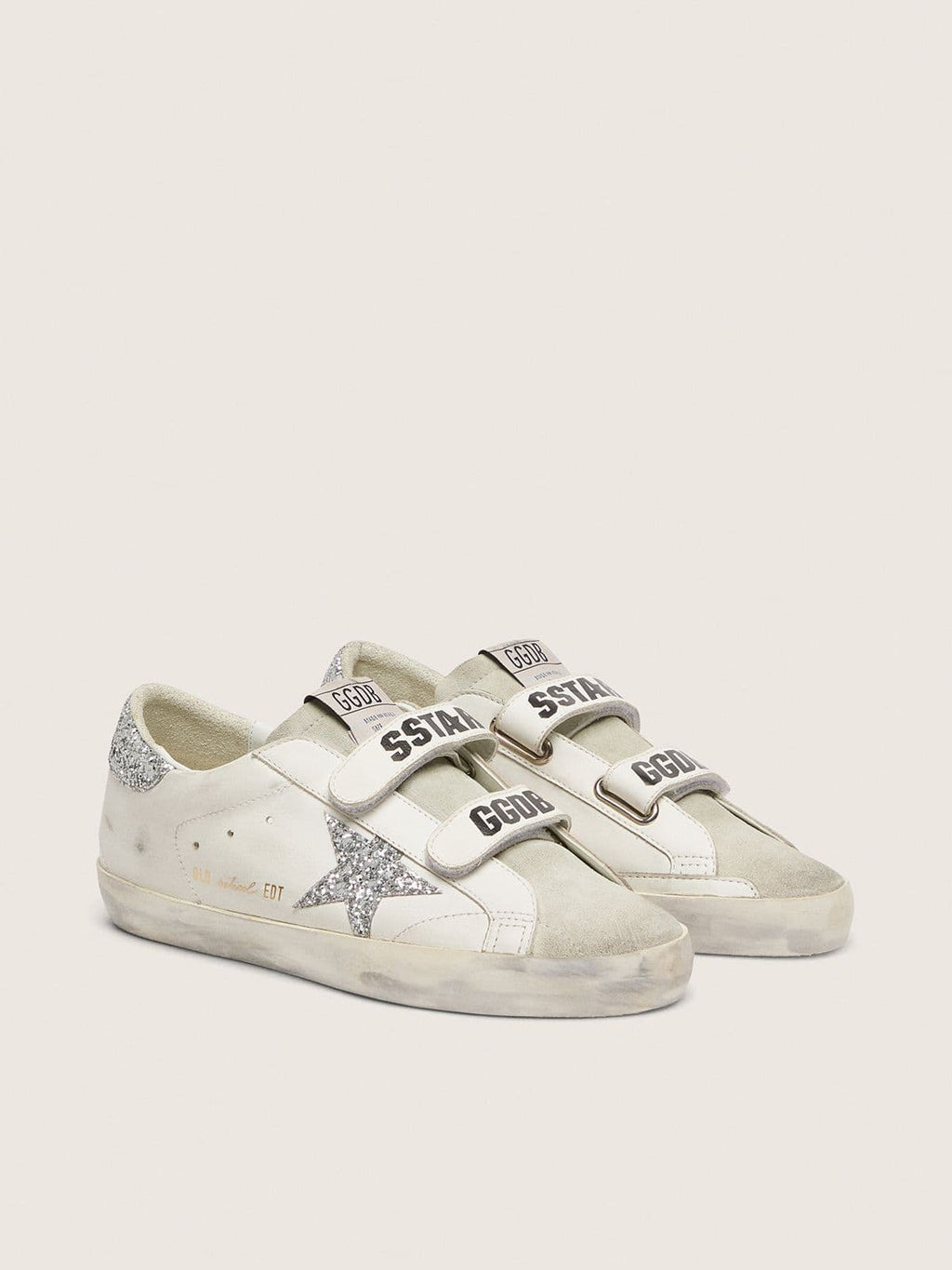 Golden Goose Old School Donna con Stella in Glitter Argento con Linguetta in Suede Ghiaccio