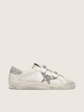 Golden Goose Old School Donna con Stella in Glitter Argento con Linguetta in Suede Ghiaccio