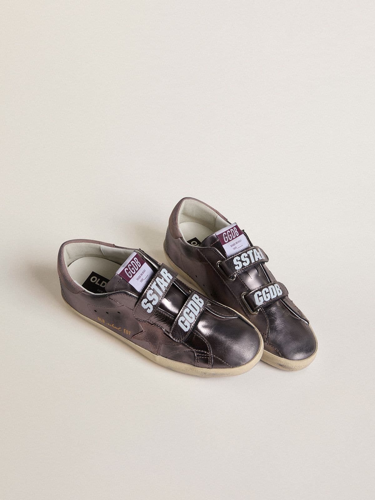 Golden Goose Old School Donna in Pelle Laminata Viola con Stella e Talloncino in Nabuk Lilla
