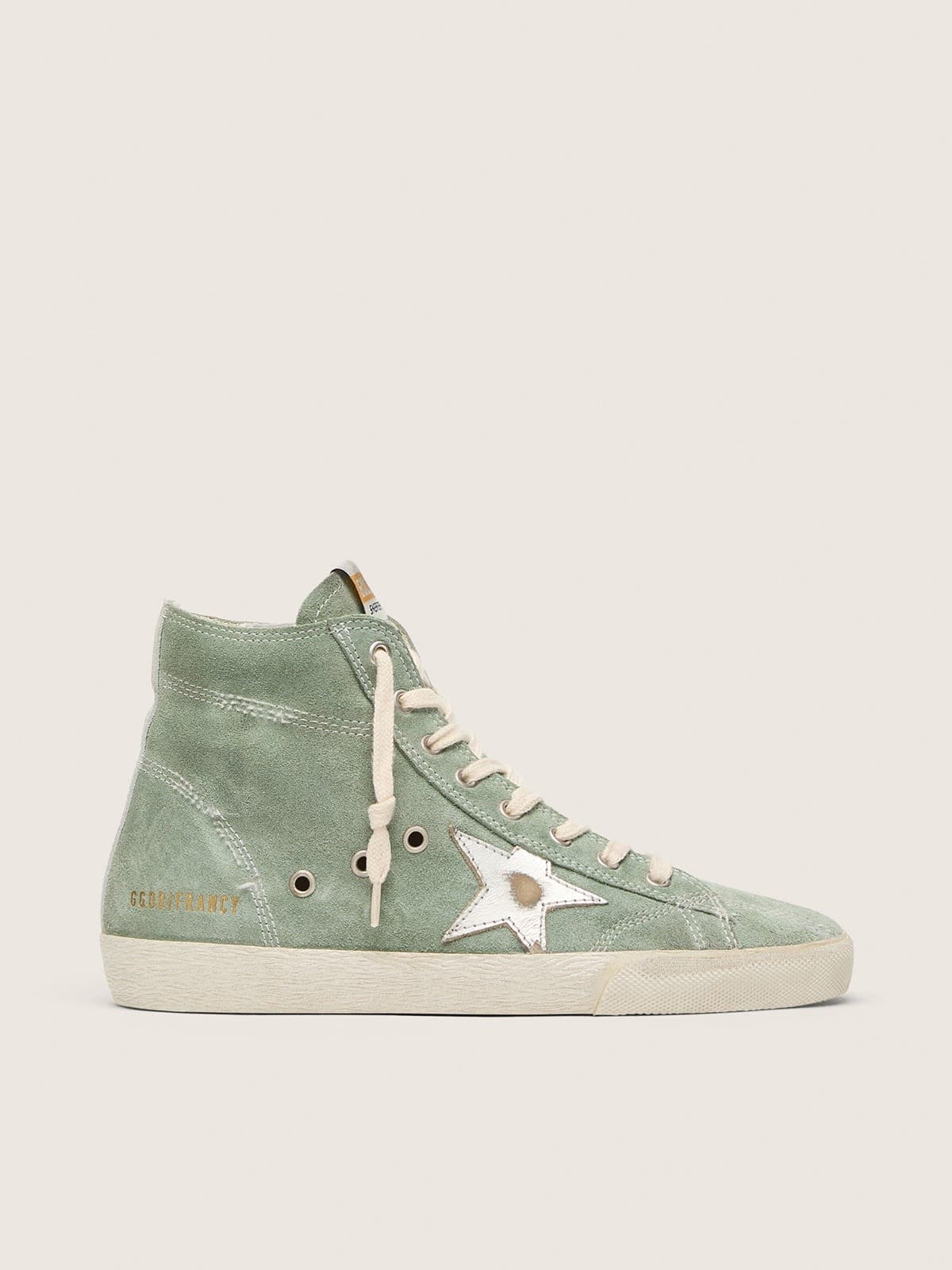 Golden Goose Francy in Suede Verde con Stella in Pelle Laminata Argento