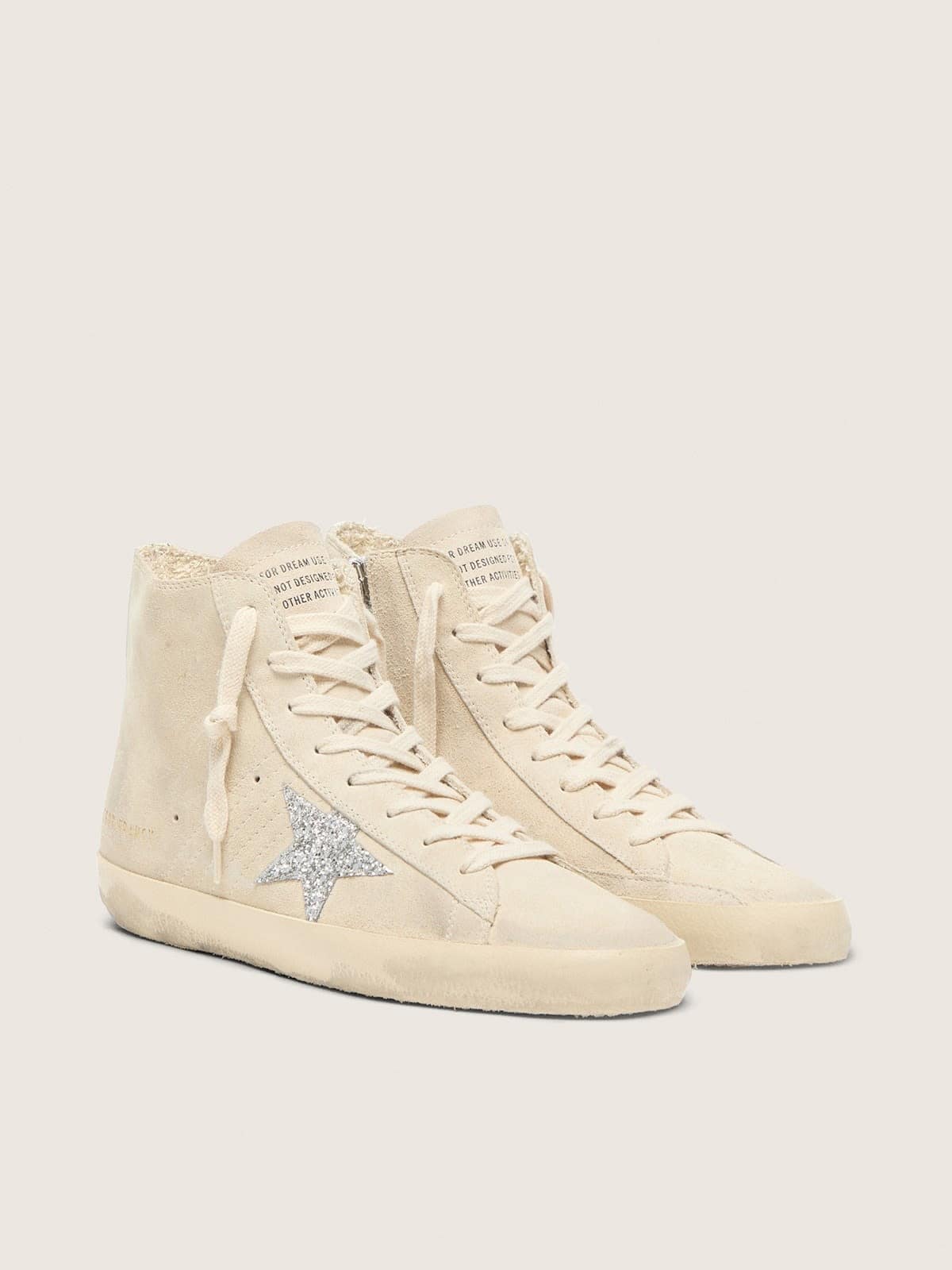 Golden Goose Francy Donna in Suede Beige con Stella in Glitter Argento