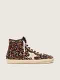 Golden Goose Francy Donna in Pelle Marrone Scuro con Strass Multicolor e Stella in Suede Bianco