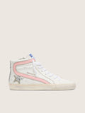 Golden Goose Slide Donna in Pelle Bianca con Stella in Glitter Argento e Virgola in Pelle Rosa