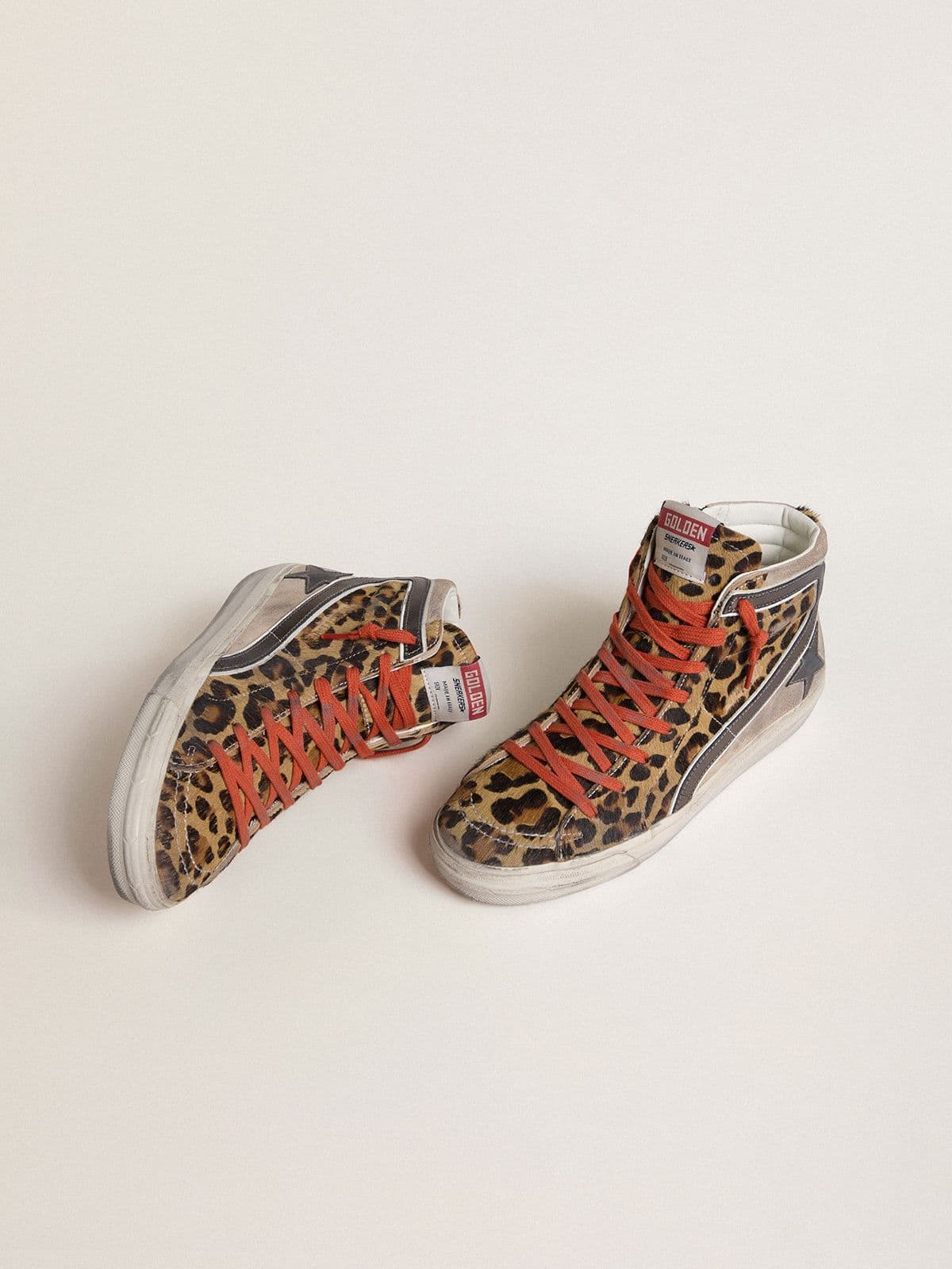 Golden Goose Slide Donna Ltd in Cavallino Leopardato con Stella e Virgola in Pelle Laminata