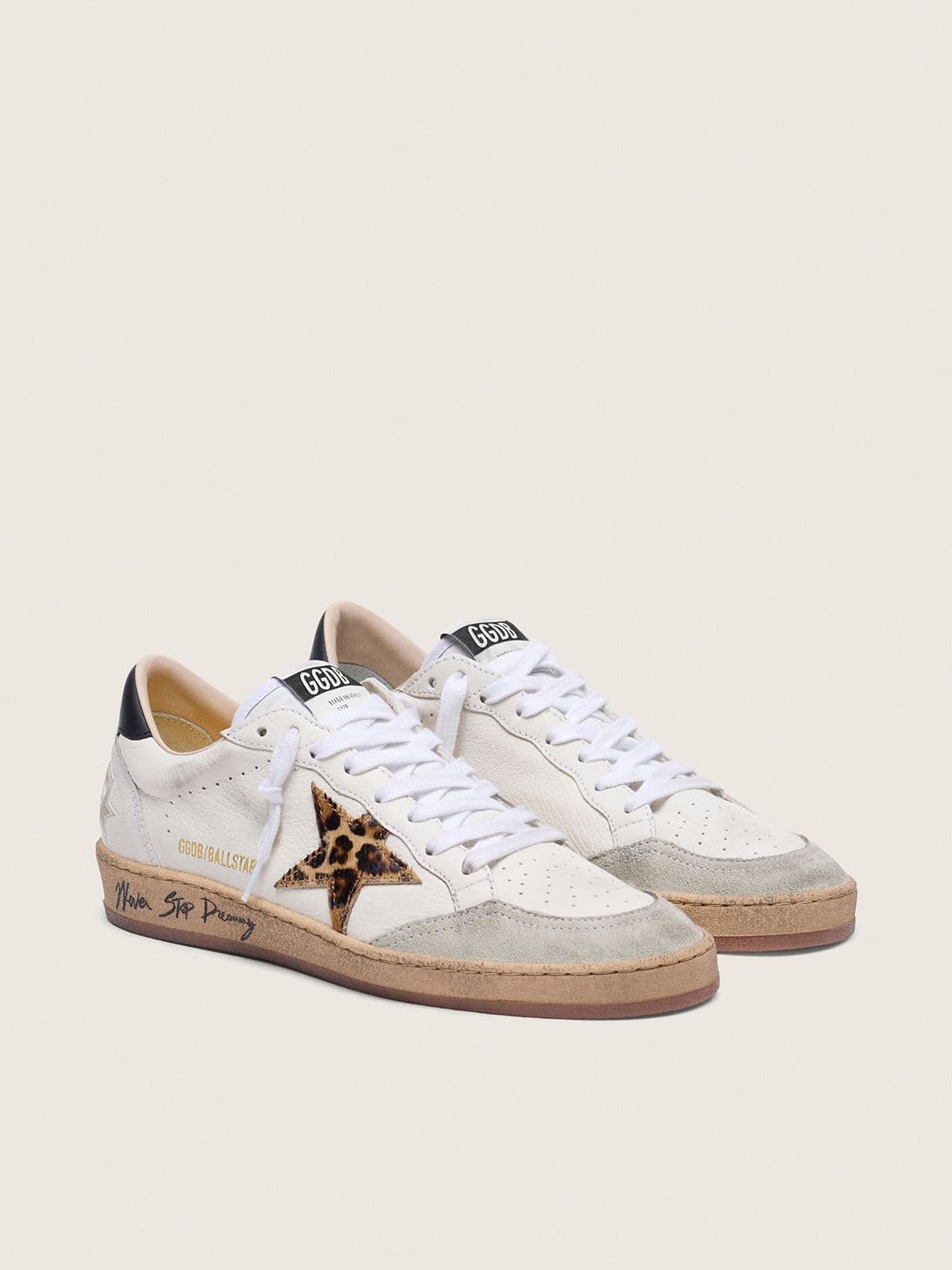 Golden Goose Ball Star Donna con Stella in Cavallino Leopardato e Talloncino Nero
