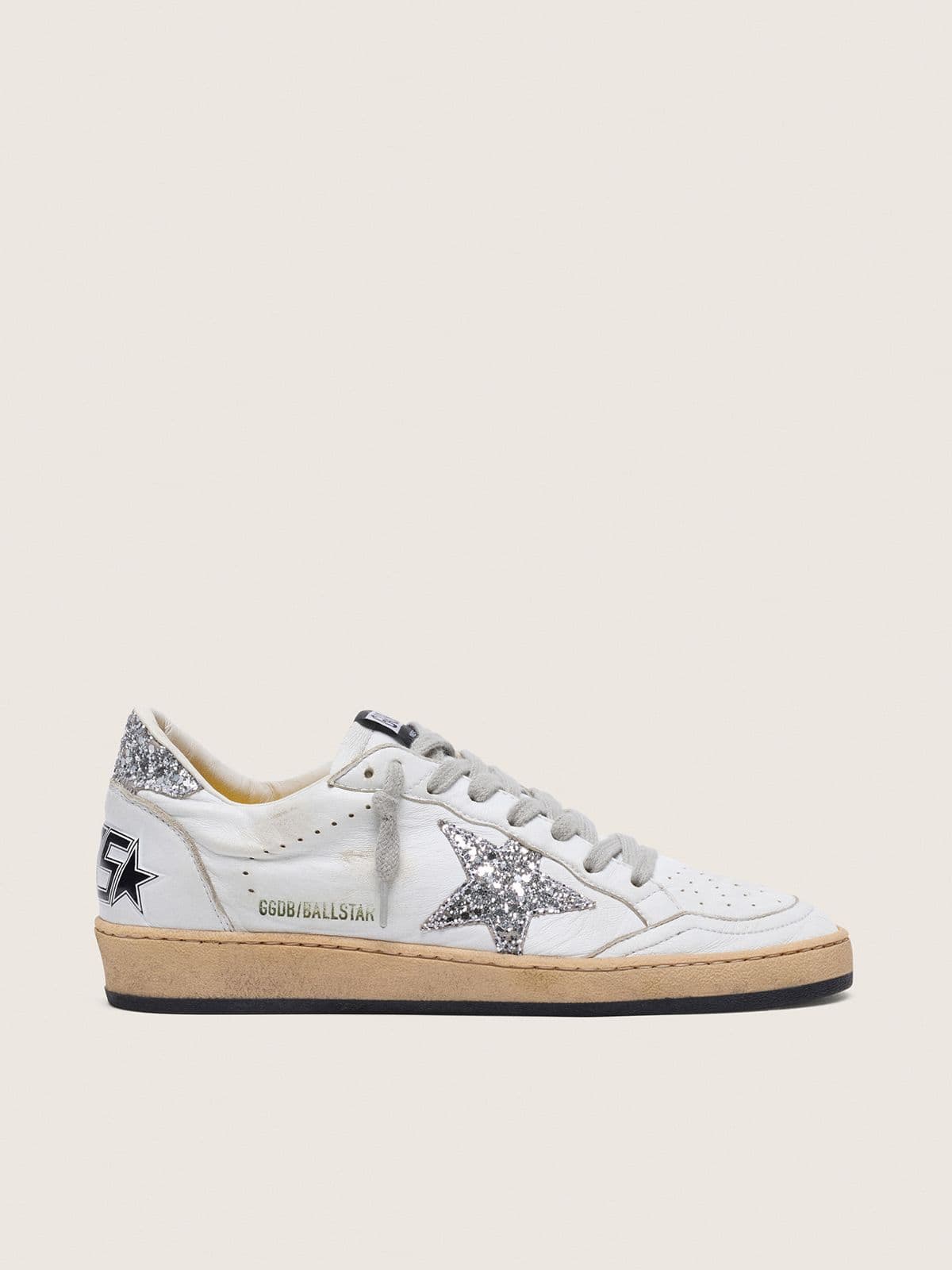 Golden Goose Ball Star Donna in Nappa con Stella e Talloncino Glitter Argento