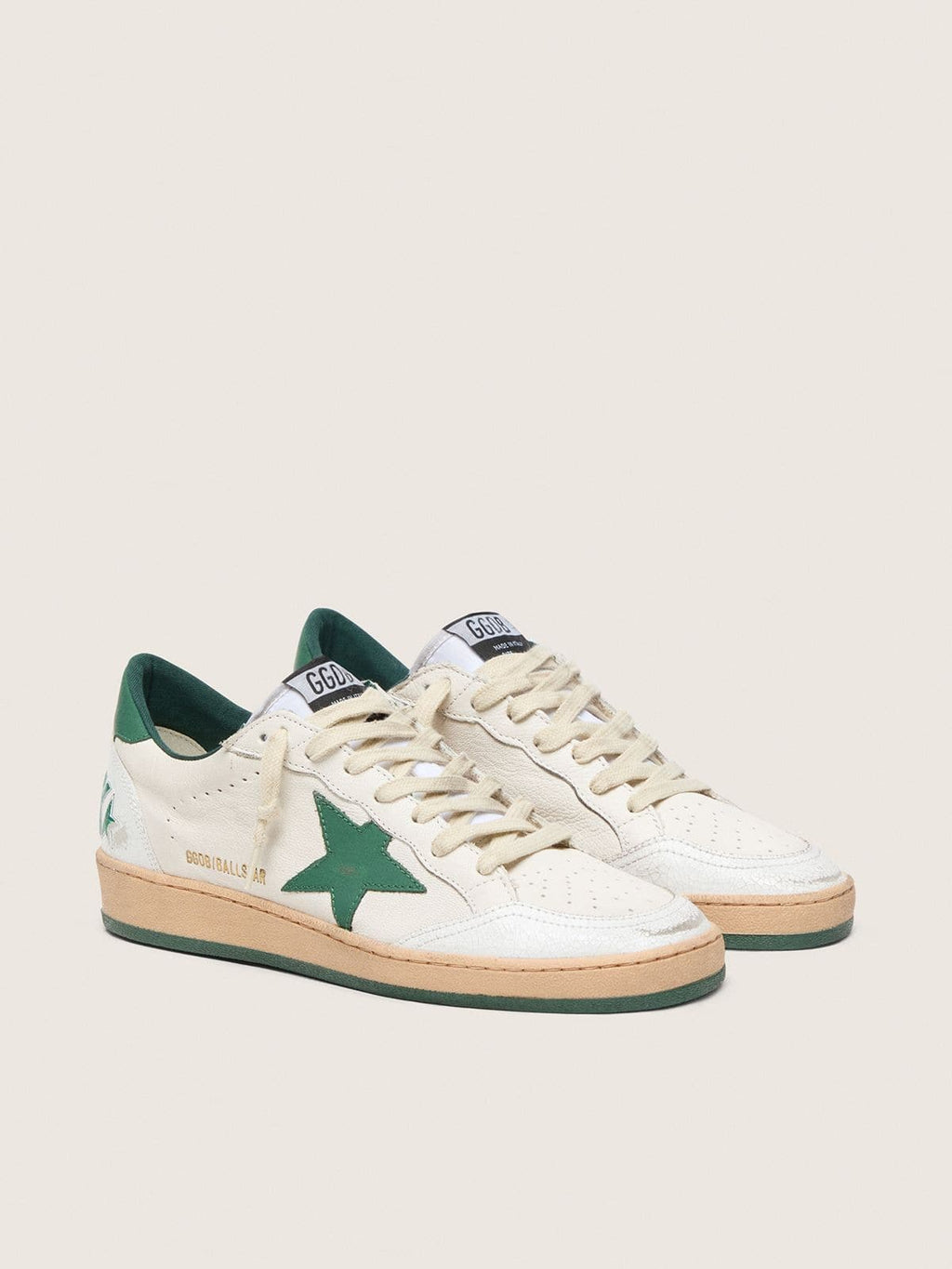 Golden Goose Ball Star Wishes Donna in Nappa Bianca con Stella e Talloncino in Pelle Verde