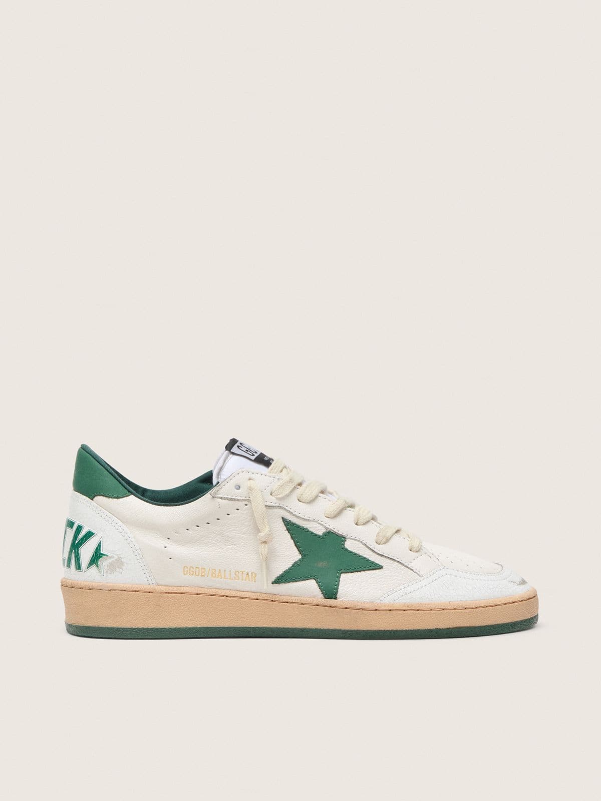 Golden Goose Ball Star Wishes Donna in Nappa Bianca con Stella e Talloncino in Pelle Verde
