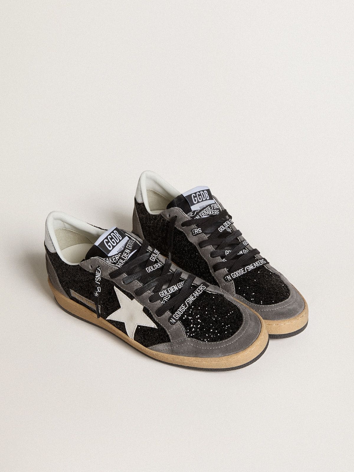 Golden Goose Ball Star Donna in Glitter con Stella in Pelle e Talloncino in Pelle Laminata