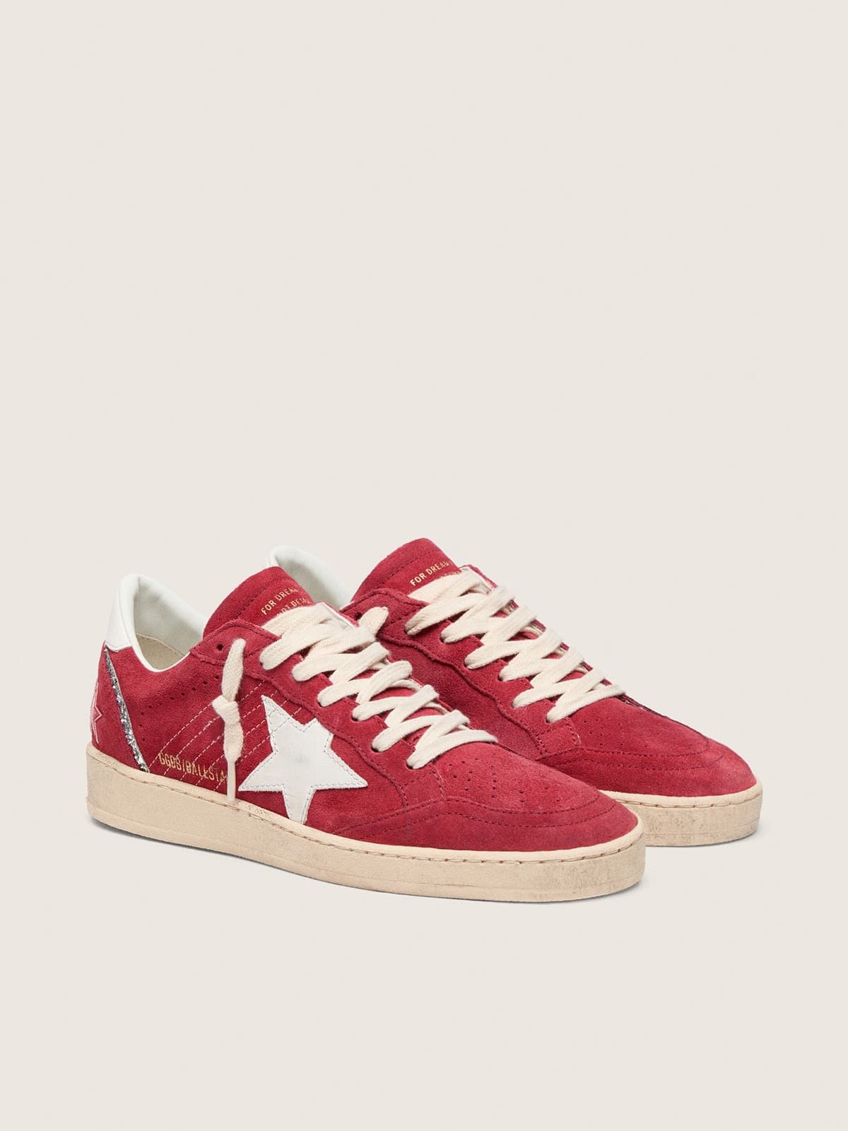 Golden Goose Ball Star in Suede Rosso con Stella e Talloncino in Pelle Bianca