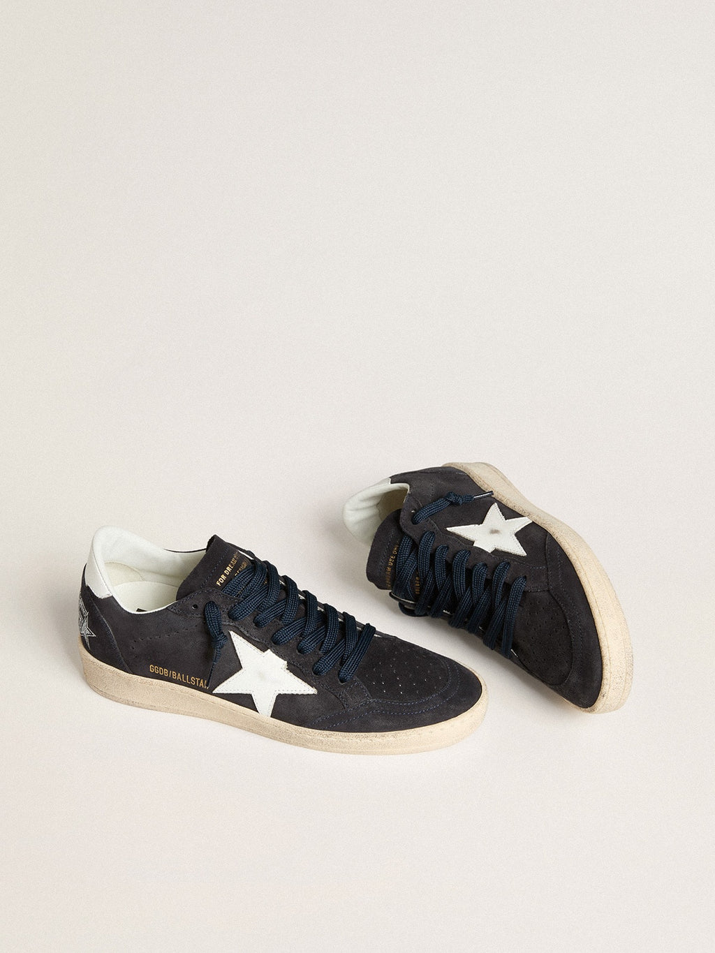 Golden Goose Ball Star Donna in Suede Blu Scuro con Stella e Talloncino in Pelle