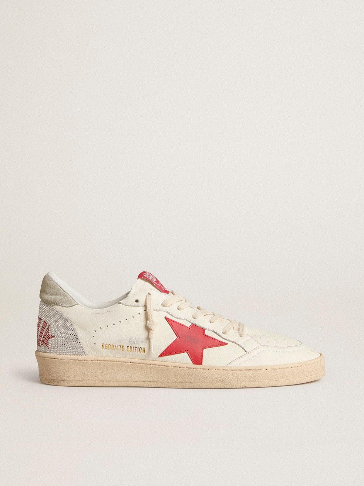 Golden Goose Ball Star Donna San Valentino con Stella in Pelle Rossa e Scritta Rossa Swarovski
