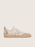 Golden Goose Ball Star con Stella in Suede Rosa e Bordi Glitter Argento e Talloncino Oro Rosa