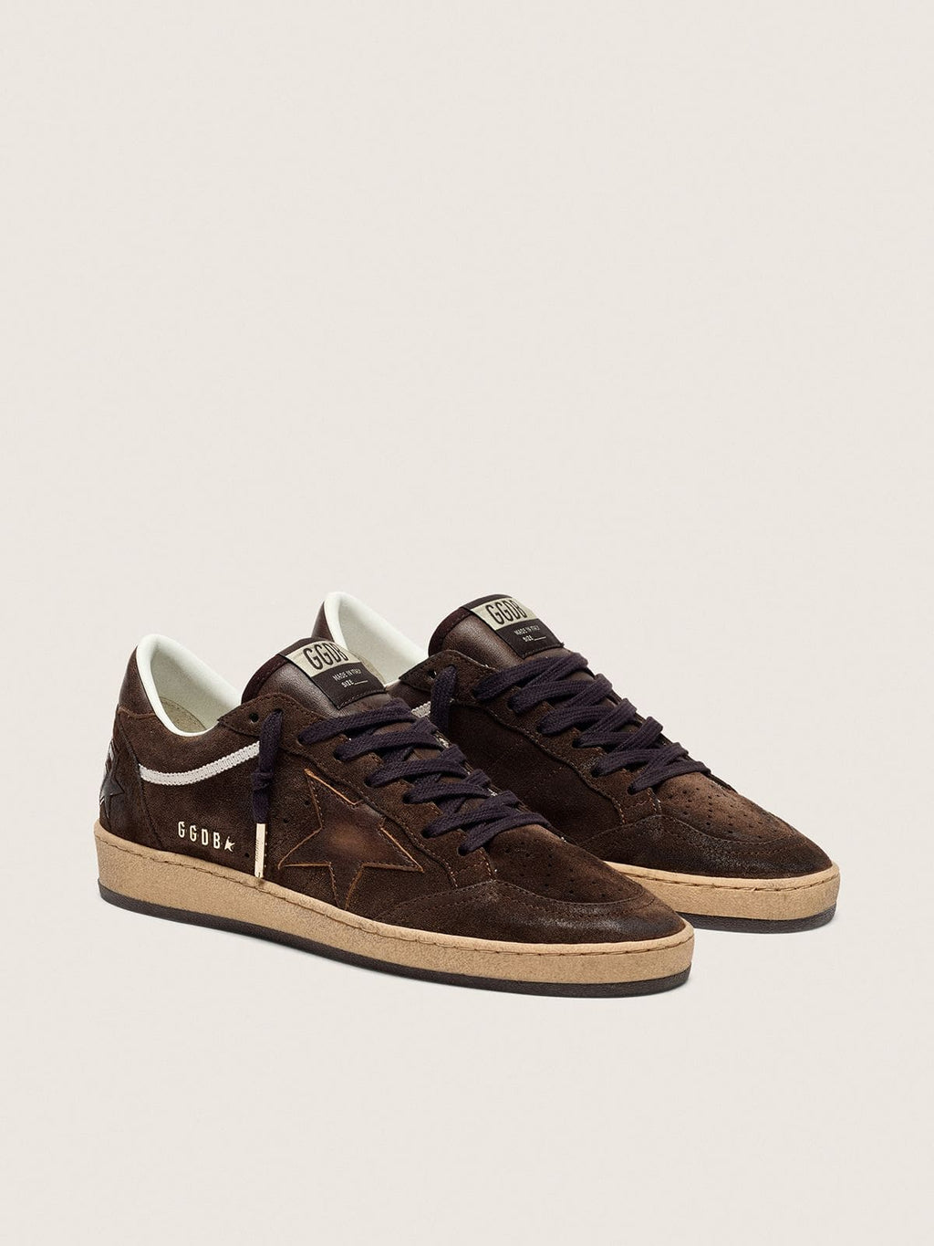 NUOVO ARRIVO - Golden Goose Ball Star Donna in suede marrone con stella e talloncino in pelle marrone