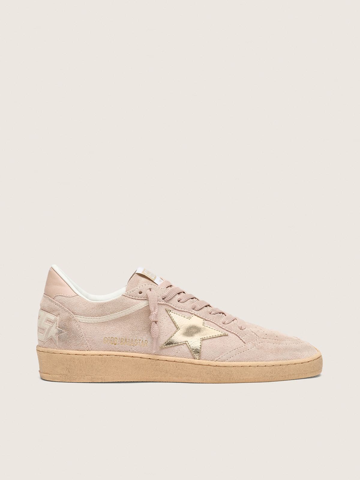 Golden Goose Ball Star Donna in Suede Rosa Cipria con Stella Laminata Oro