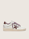 Golden Goose Ball Star Ltd Donna in Pelle Bianca con Stella in Pelle Burgundy