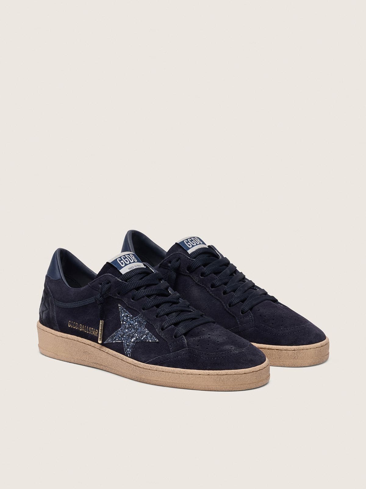 Golden Goose Ball Star Donna in Suede Blu Scuro con Stella Glitter Blu Scuro