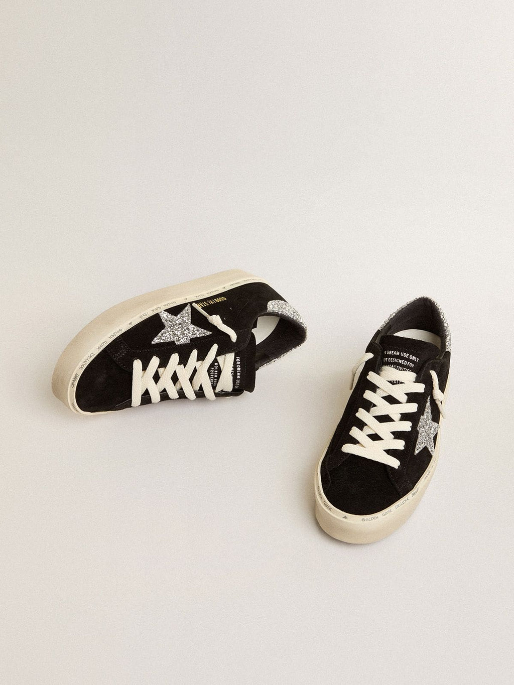 Golden Goose Hi Star Donna in Suede Nero con Stella Glitter Argento