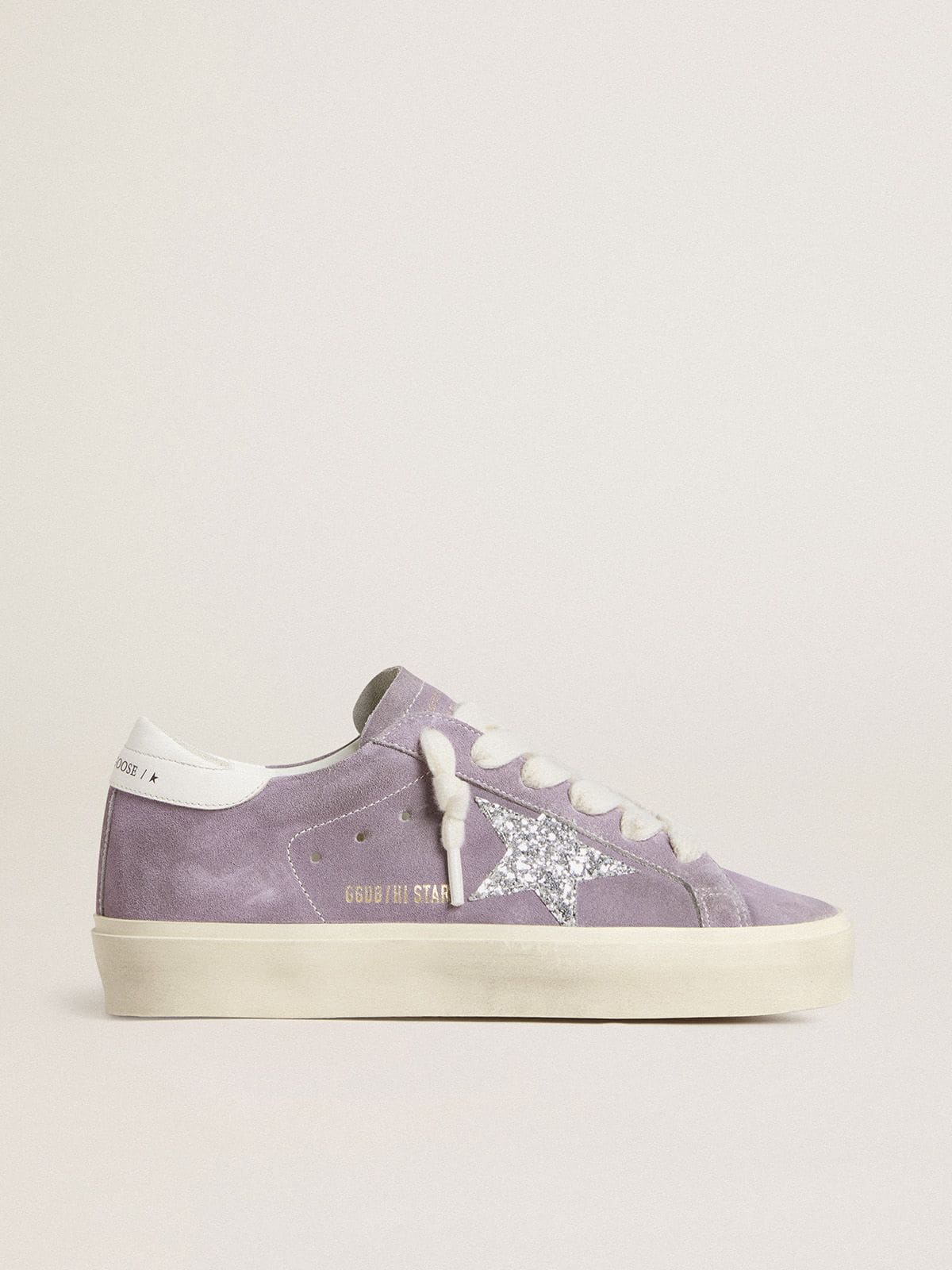 Golden Goose Hi Star Donna in Suede Viola con Stella Glitter Argento