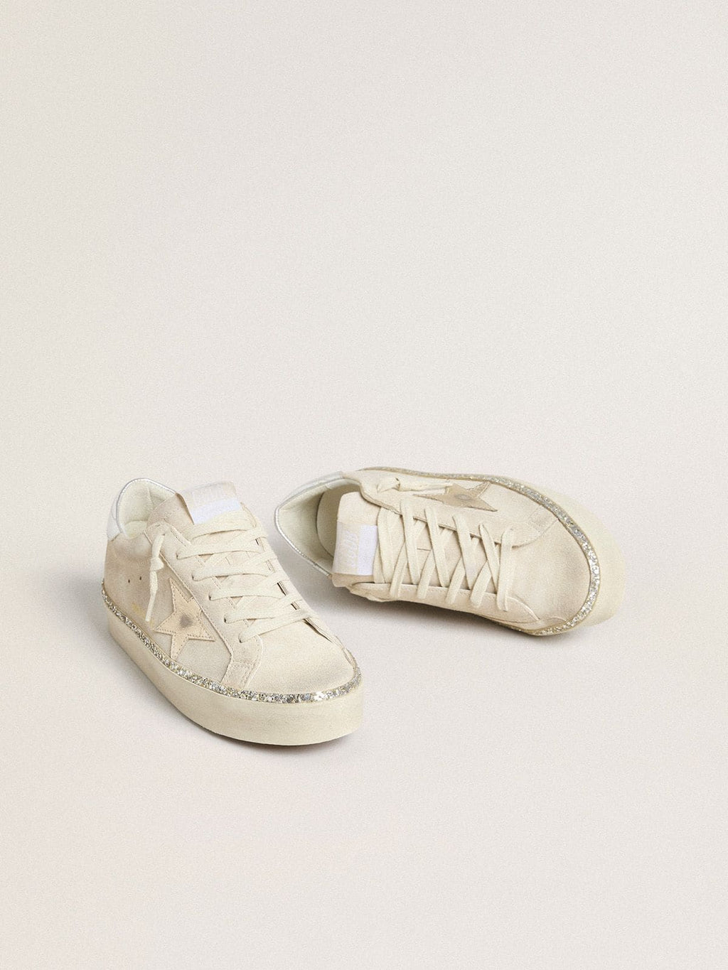 Golden Goose Hi Star in Suede con Stella e Talloncino in Pelle Laminata Argento