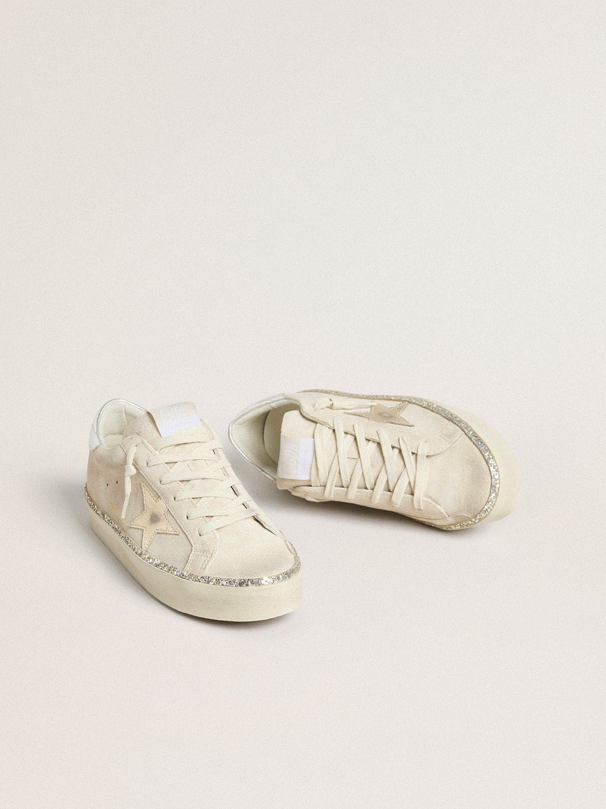 Golden Goose Hi Star in Suede con Stella e Talloncino in Pelle Laminata Argento