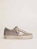 Golden Goose Hi Star Donna in Suede Beige con Stella in Pelle Laminata e Talloncino in Glitter