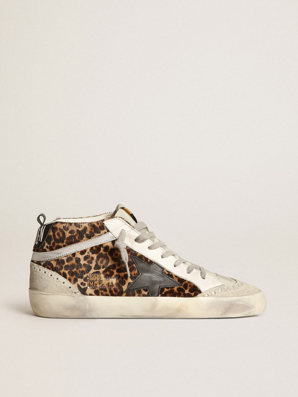 Golden Goose Mid Star Donna in Cavallino Leo con Stella Nera e Virgola Argento