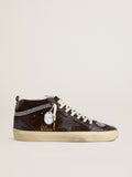Golden Goose Mid Star Donna in Suede Marrone con Stella in Pelle e Virgola in Cristalli Swarovski