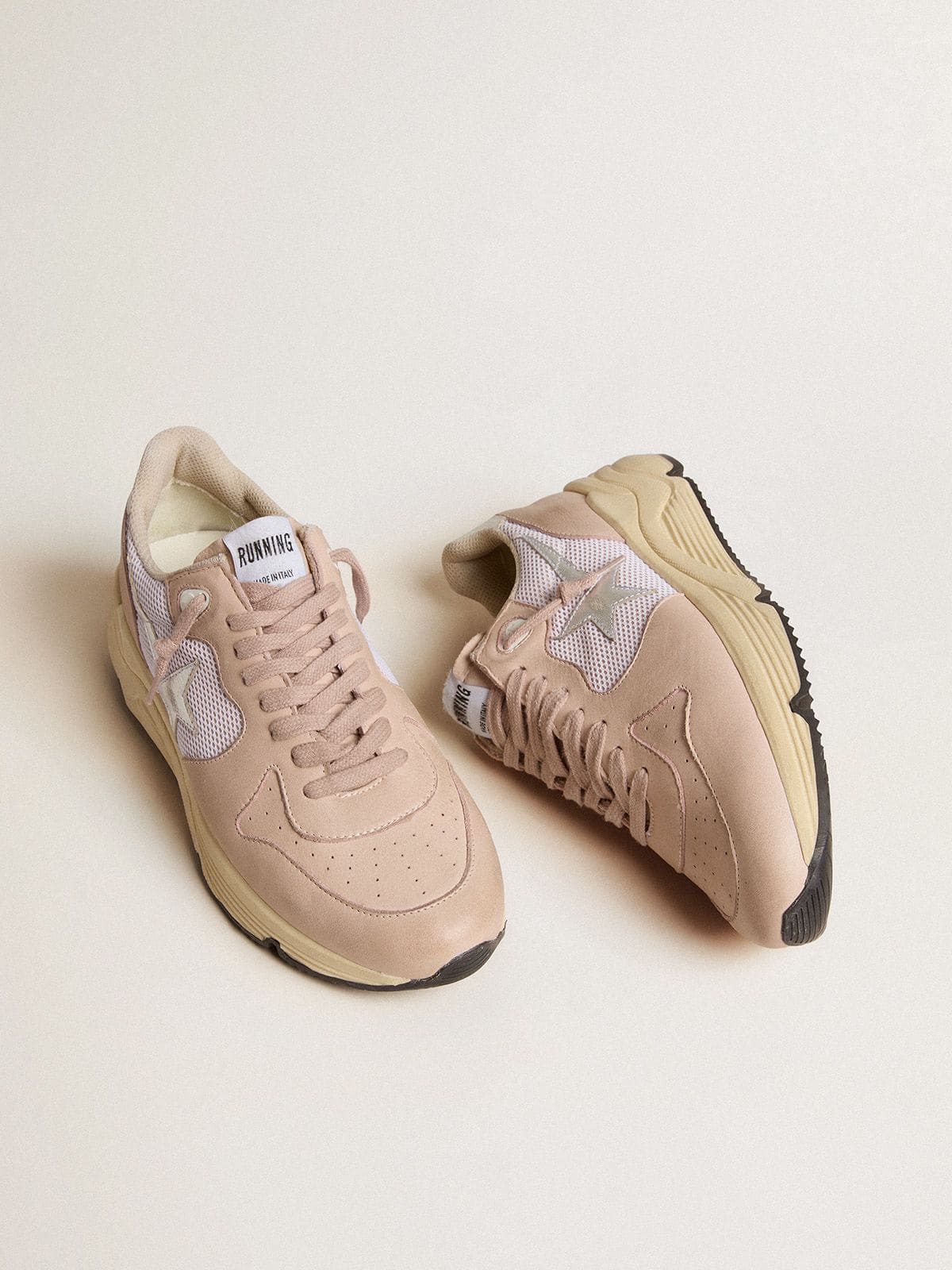 Golden Goose Running Sole Donna in Rete e Nabuk con Stella in Pelle Laminata Argento