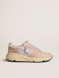 Golden Goose Running Sole Donna in Rete e Nabuk con Stella in Pelle Laminata Argento