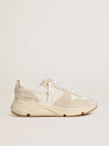 Golden Goose Running Sole Donna in Canvas con Stella Beige e Talloncino in Pelle Laminata Platino