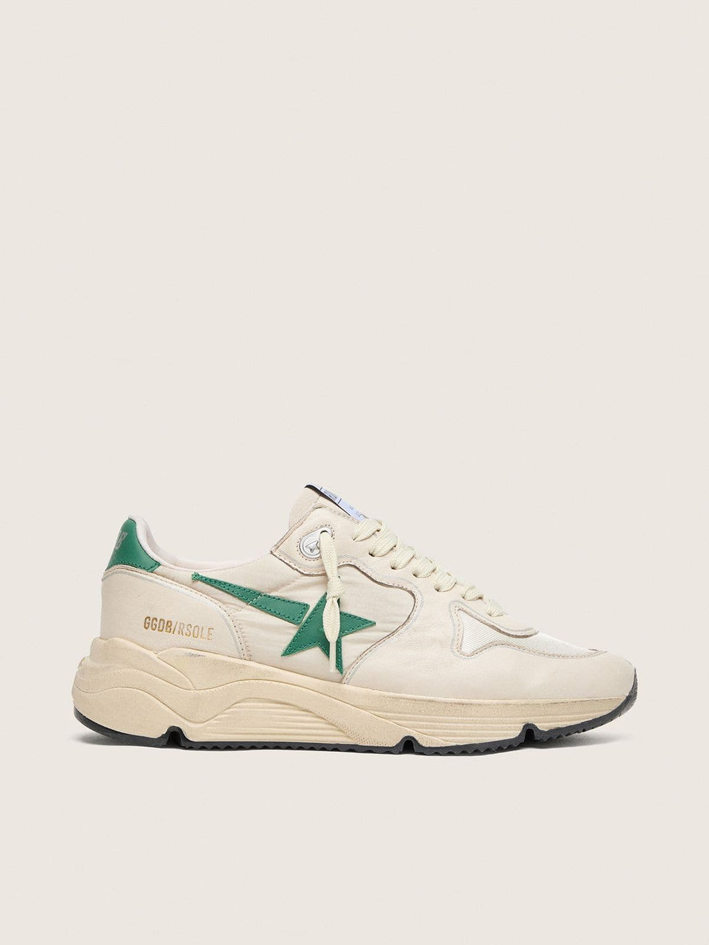 Golden Goose Running Sole Donna in Nylon e Pelle Crema con Stella in Pelle Verde