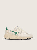 Golden Goose Running Sole Donna in Nylon e Pelle Crema con Stella in Pelle Verde