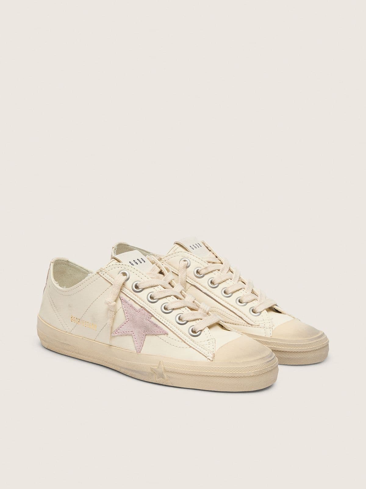 Golden Goose V Star in Nappa Beige con Stella in Suede Color Rosa Antico