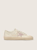 Golden Goose V Star in Nappa Beige con Stella in Suede Color Rosa Antico