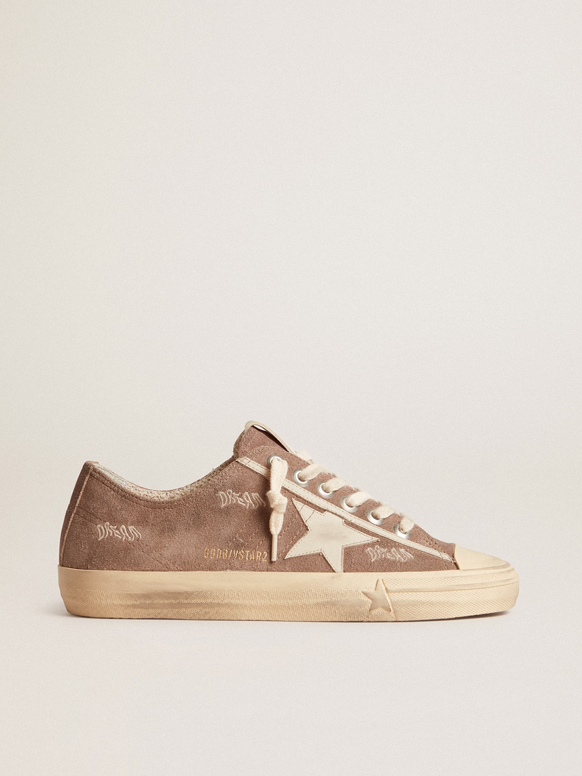 Golden Goose V Star Donna in Suede Color Tortora con Stella in Pelle Grigio Chiaro