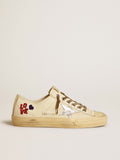 Golden Goose V Star in Nappa  Cru con Stella in Nappa Argento e Ricamo con Perline