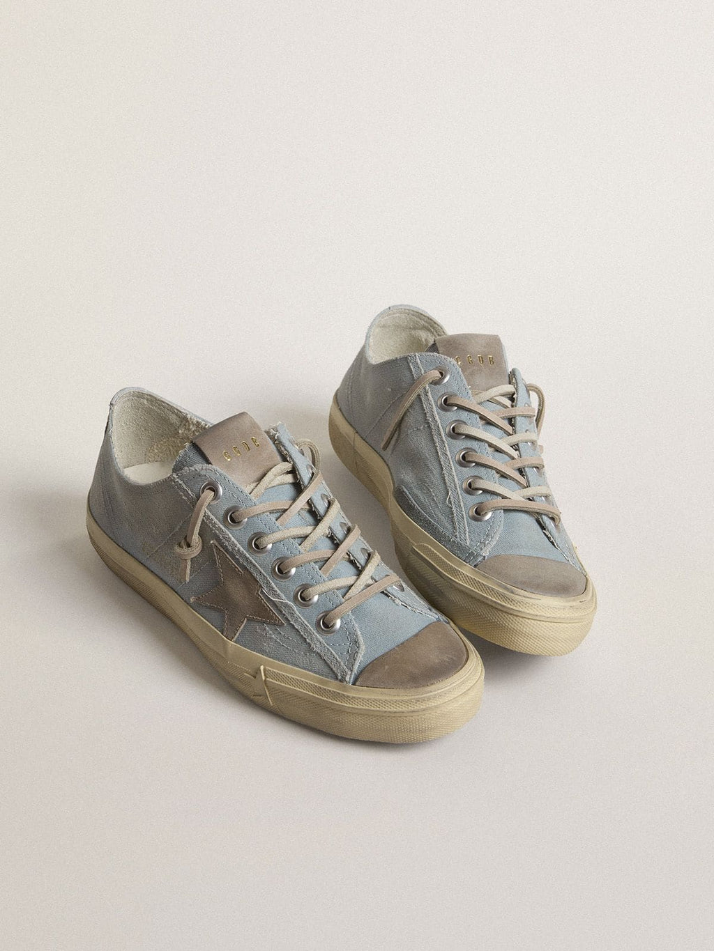 Golden Goose V Star Donna in Canvas Azzurro con Stella in Pelle Color Tortora