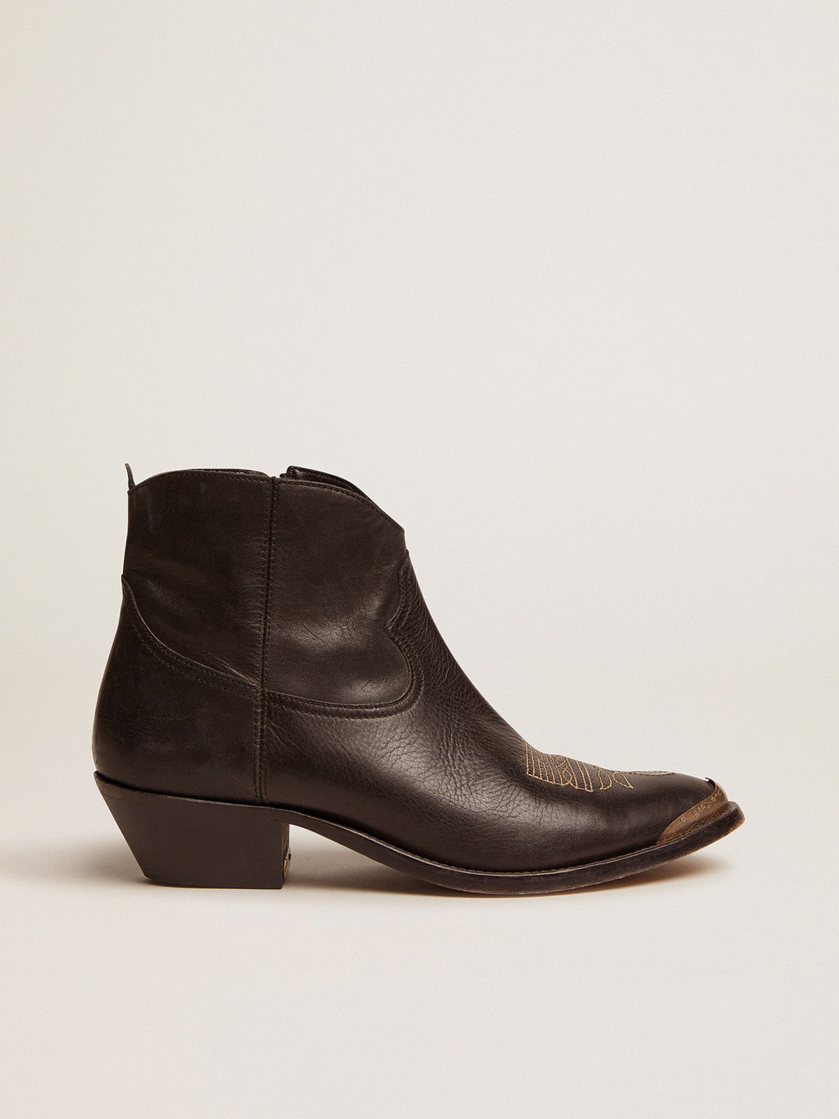 Golden Goose Stivaletti Young Donna in Pelle Nera con Ricamo Color Sabbia