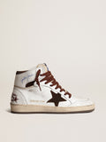 Golden Goose Sky Star Donna in Nappa Bianca con Stella in Suede Cioccolato