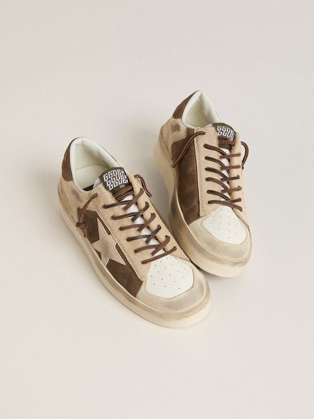 Golden Goose Stardan Donna in Suede Verde Militare e Cavallino Beige con Stella in Suede Beige