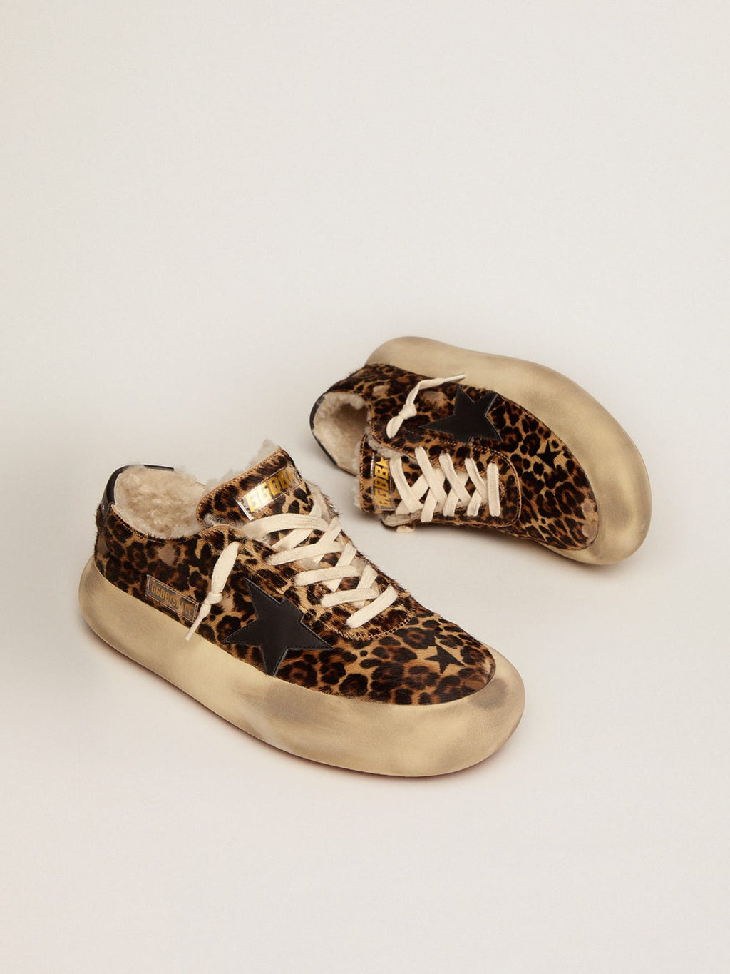 Golden Goose Scarpe Space Star Donna in Cavallino Animalier e Fodera in Shearling