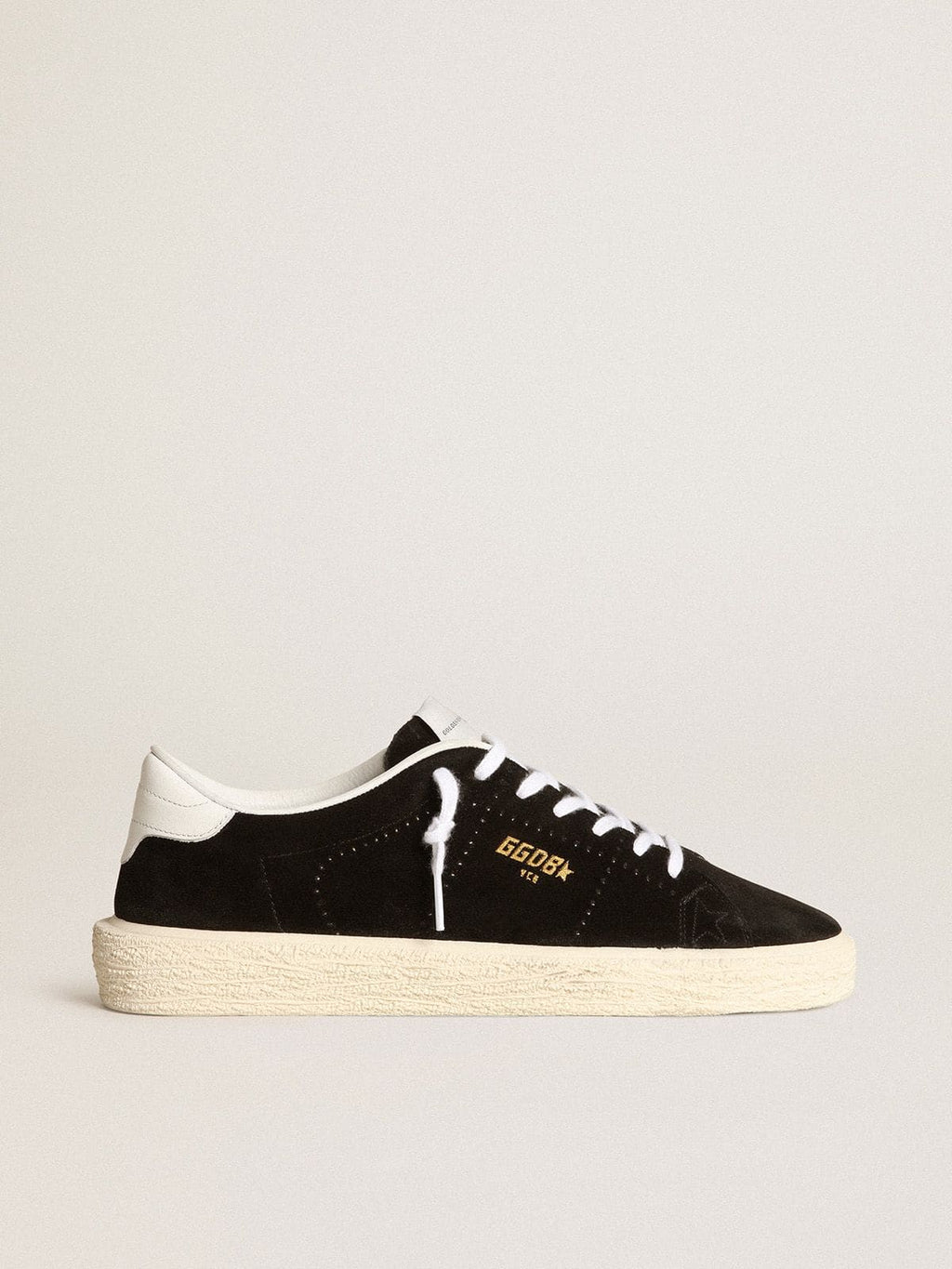 Golden Goose Tennis Donna in Suede Nere con Talloncino in Pelle Bianca