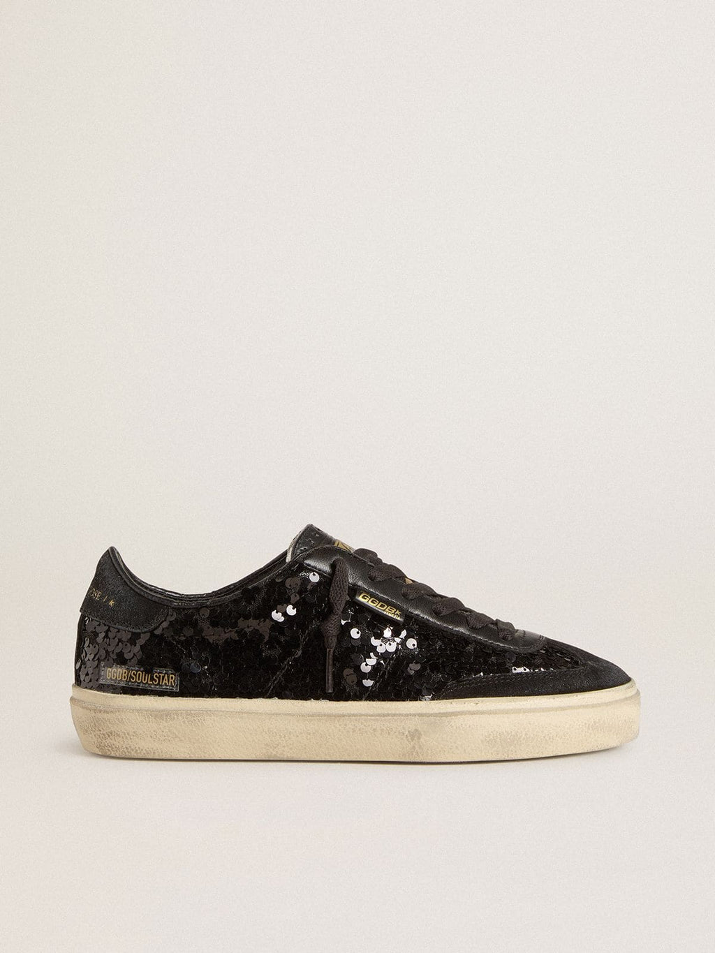 Golden Goose Soul Star Donna in Paillettes Nere con Talloncino in Suede Nero