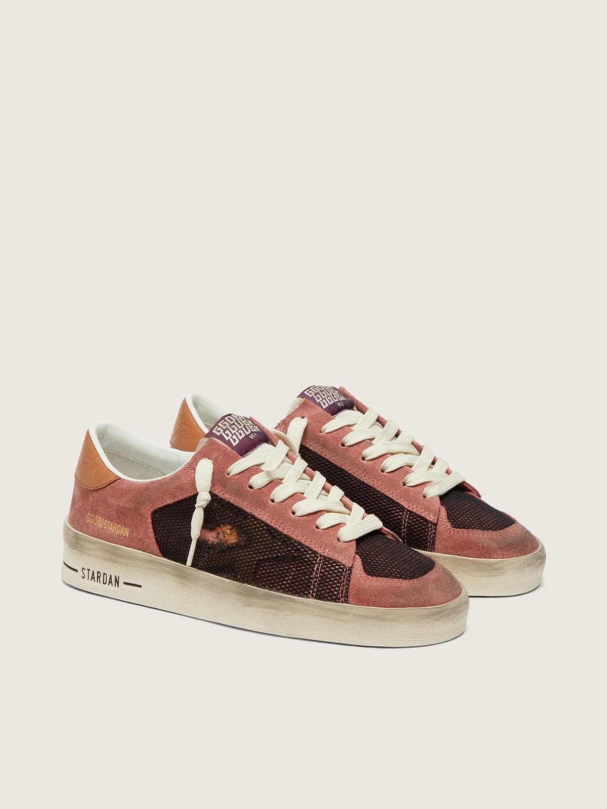 Golden Goose Stardan Donna in Suede Rosa con Stella Beige