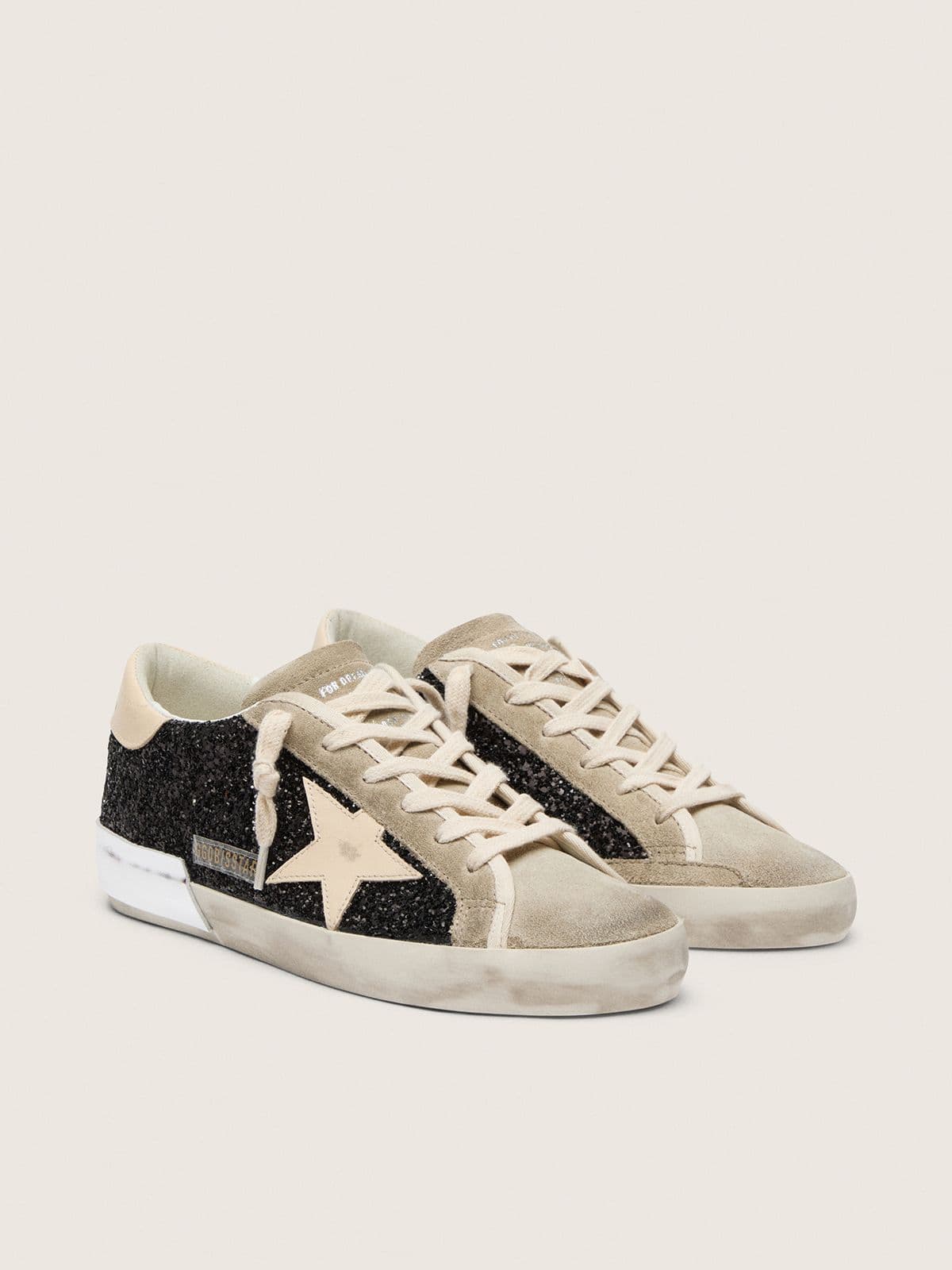 Golden Goose Super-Star in Glitter Neri con Stella Panna e Inserti in Suede
